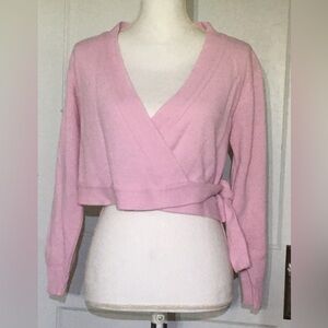 Body Wrappers Dance Pink Wrap Crop Sweater with Waist Tie